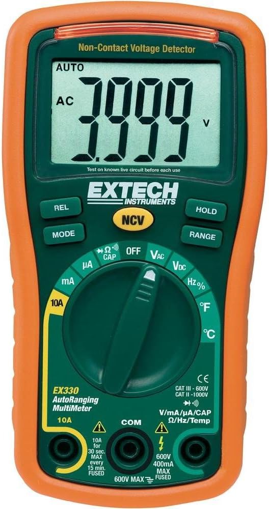Extech Autoranging Mini Multimeter 4,000 Count with NCV and Type K Temperature (EX330) Fashion