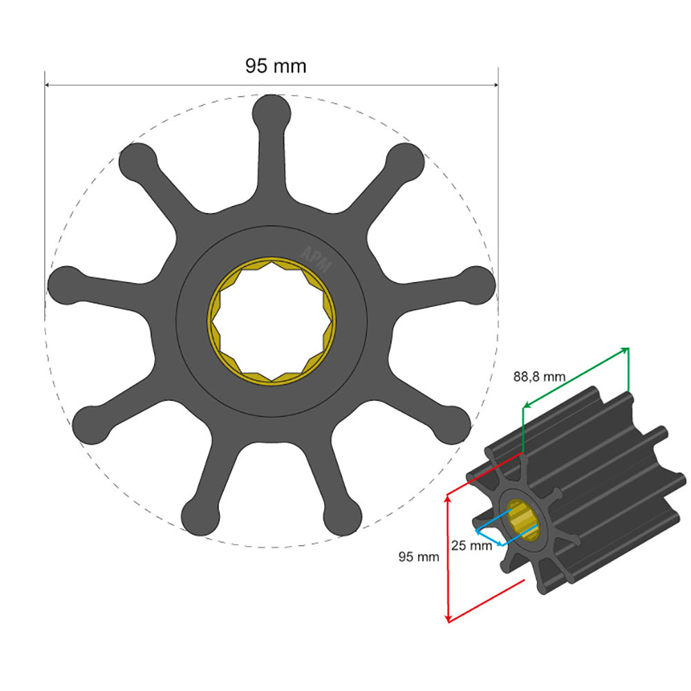 Albin Group Premium Impeller Kit 95 x 25 x 88.8mm – 9 Blade – Spline Insert [06-02-029] on Sale