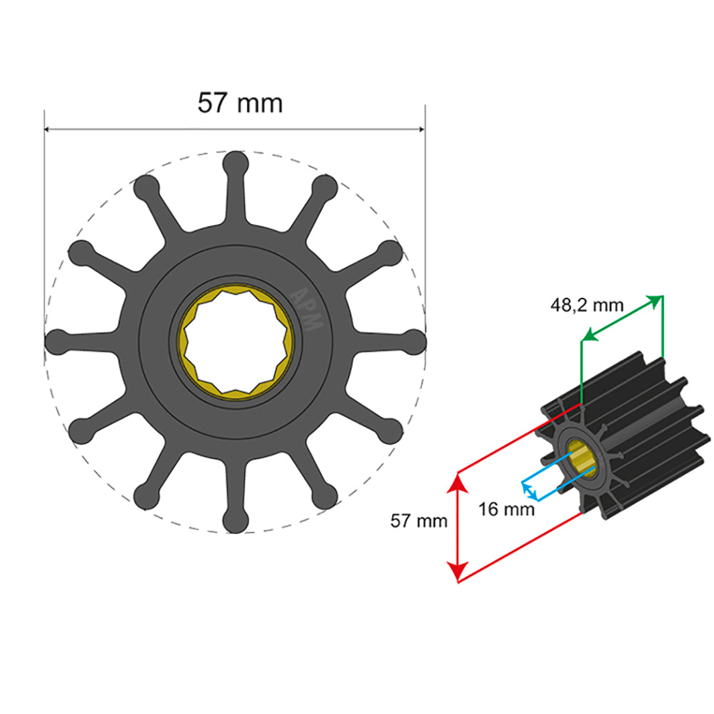 Albin Group Premium Impeller Kit 57 x 16 x 48.2mm – 12 Blade – Spline Insert [06-01-014] Supply