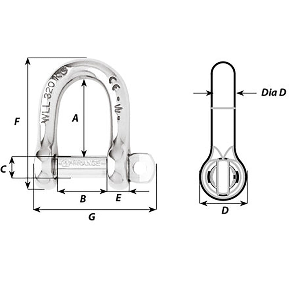Wichard Not Self-Locking D Shackle – 14mm Diameter – 9/16″ [01207] on Sale