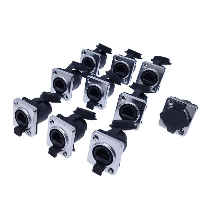 10 piece RJ45 Waterproof IP65 Network Connector with Rubber cover 8p8c D type Panel Mount Socket RJ45 Ethernet Connector on Sale