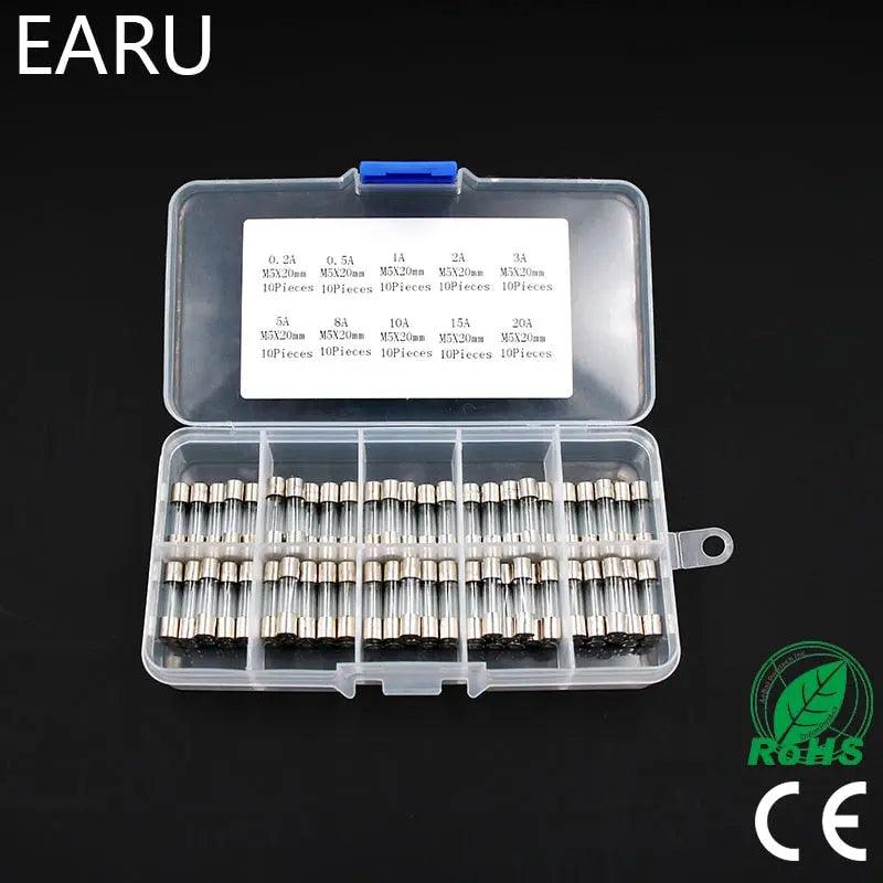 100Pcs Set 5x20mm Quick Blow Glass Tube Fuse with box Fashion
