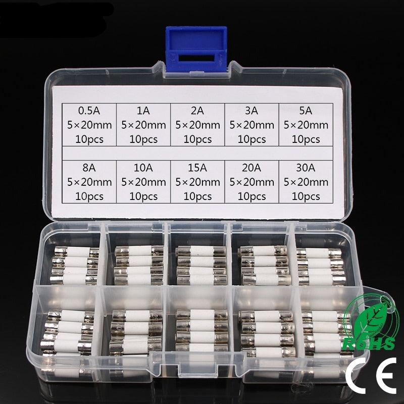 100pcs Ceramic Fuse 5mm x 20mm Slow Blow T 0.5A-30A 250V automotive fuses Online Hot Sale