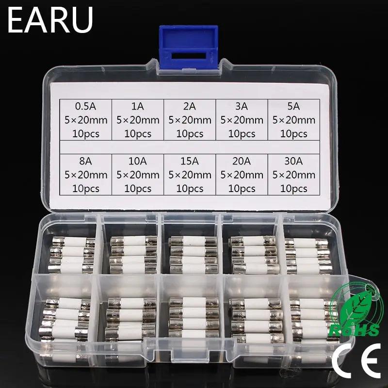 100pcs Ceramic Fuse 5mm x 20mm/ 0.5A up to 30A Fashion