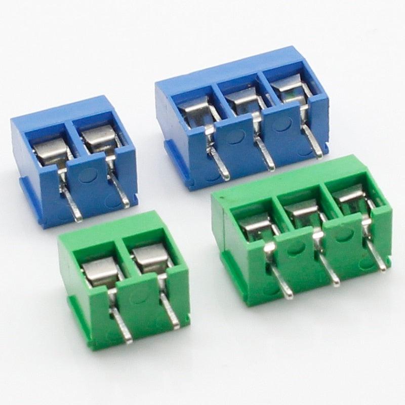 100PCS/Lot KF301-2P KF301-3P KF301-5.0-3P KF301 Screw 3Pin 5.0mm Straight Pin PCB Screw Terminal Block Connector Blue and green Discount
