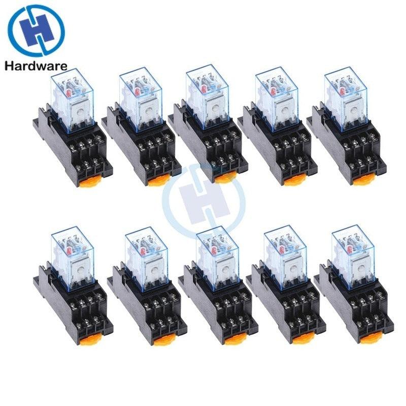 10Pcs MY4NJ 14PIN 4DPDT Mini Electromagnetic Relay with Socket Base Online Sale