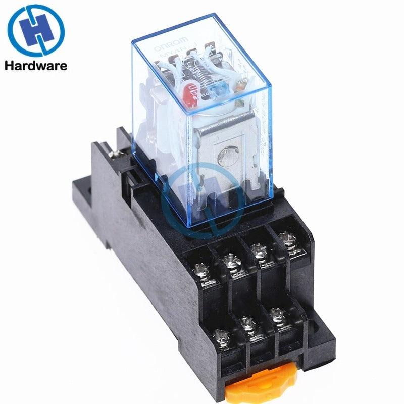 10Pcs MY4NJ 14PIN 4DPDT Mini Electromagnetic Relay with Socket Base Online Sale