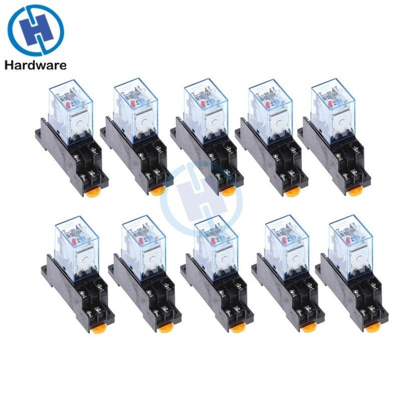 10Pc MY2NJ DPDT Mini Electromagnetic Relay with Socket Base Hot on Sale