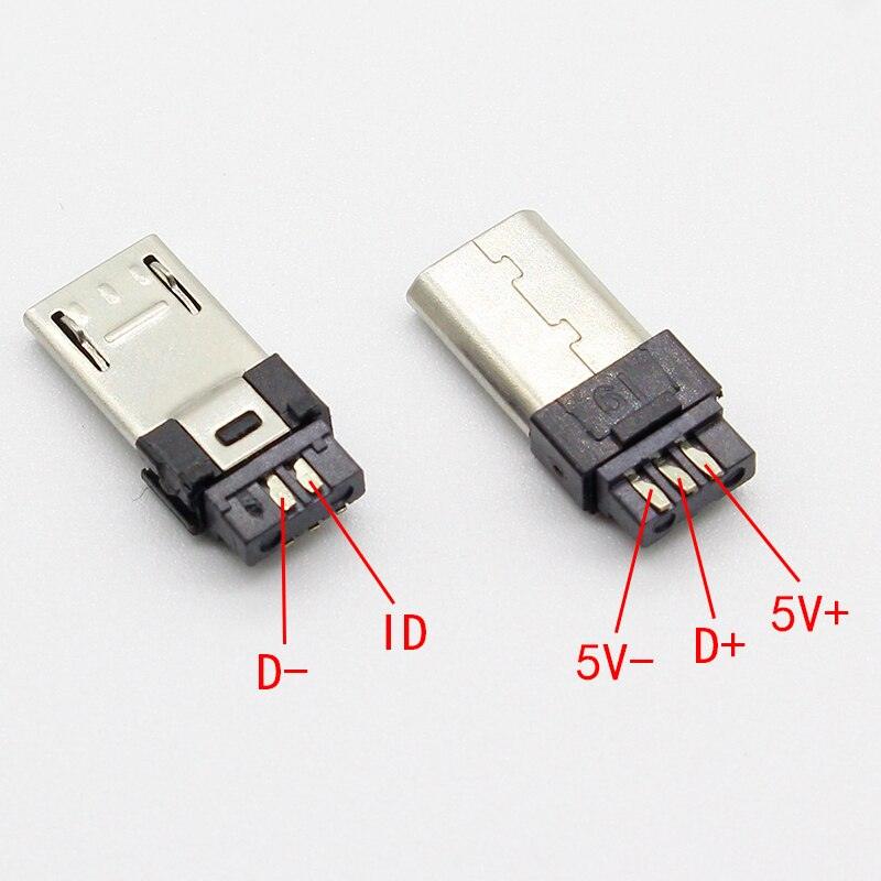 10pcs Micro USB 5PIN Welding Type Male Plug Connectors Charger 5P USB Tail Charging Socket 4 in 1 White Black Online Hot Sale