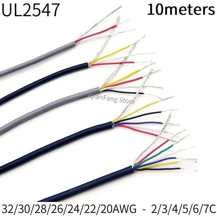 10M Shielded Wire 32 30 28 26 24 22 20 AWG Channel Audio 2 3 4 5 6 7 Core Headphone Line PVC Copper Signal Control Cable UL2547 Supply