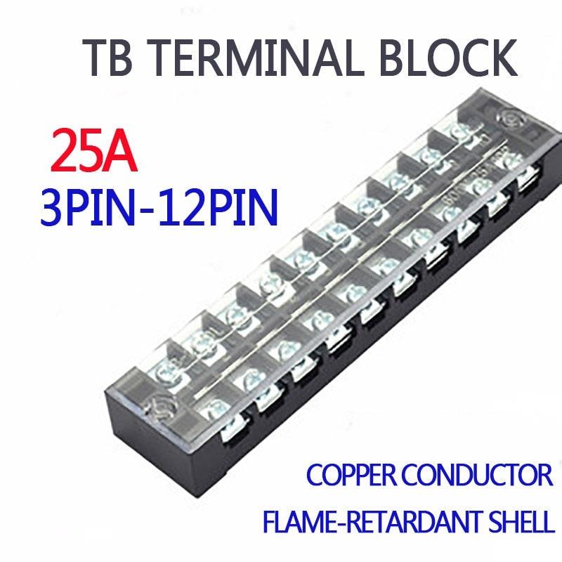 1Pcs 600V 25A Dual Row Barrier Screw Terminal Block Strip Wire Connector  3/4/6/8/10/12 Positions Optional Online Sale