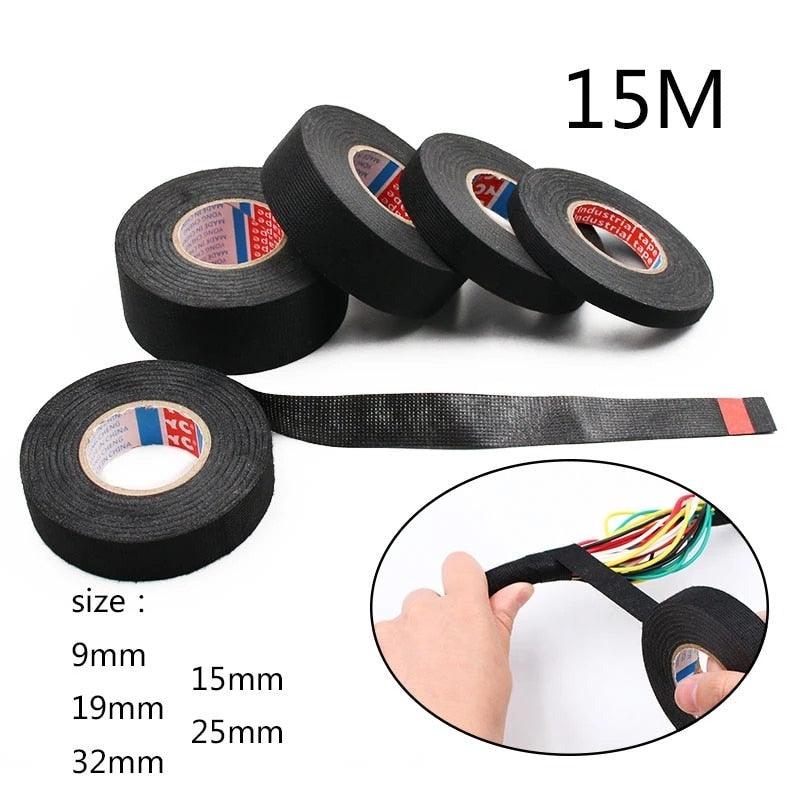 1pc Heat-resistant Adhesive Cloth Fabric Tape For Car Auto Cable Harness Wiring Loom Protection Width 9/15/19/25/32MM Length 15M Online
