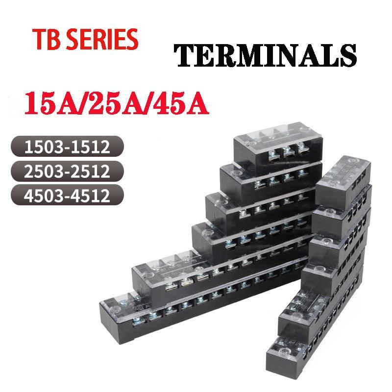 1PCS Double Row Terminal Block Fence Screw Ribbon Wire Connector 600V 15A25A45A 3/4/6/8/10/12 Optional Sale