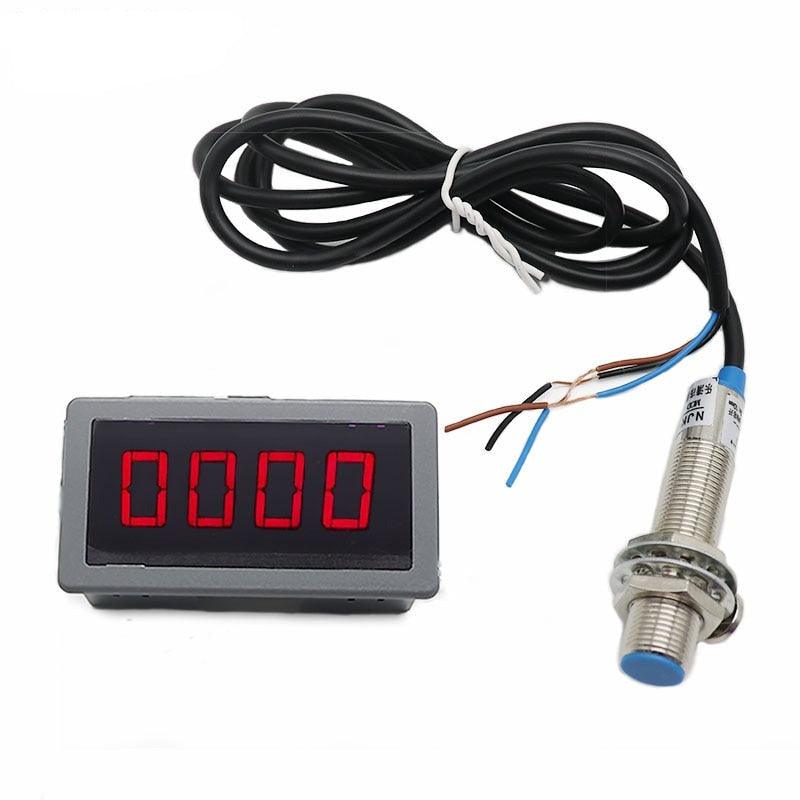 1Set 12V 24V Measuring Gauge 4 Digital Blue/Green/Red LED Tachometer RPM Speed Meter 10-9999RPM Hall Proximity Switch Sensor NPN Supply