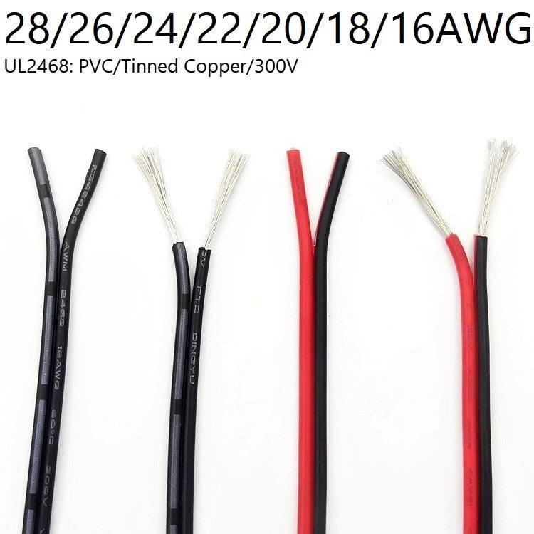2 Pin Wire Electric Copper Cable 28 26 24 22 20 18 16 AWG LED Strip Lamp Lighting Cable PVC Extend Cord White Black Red UL2468 Supply