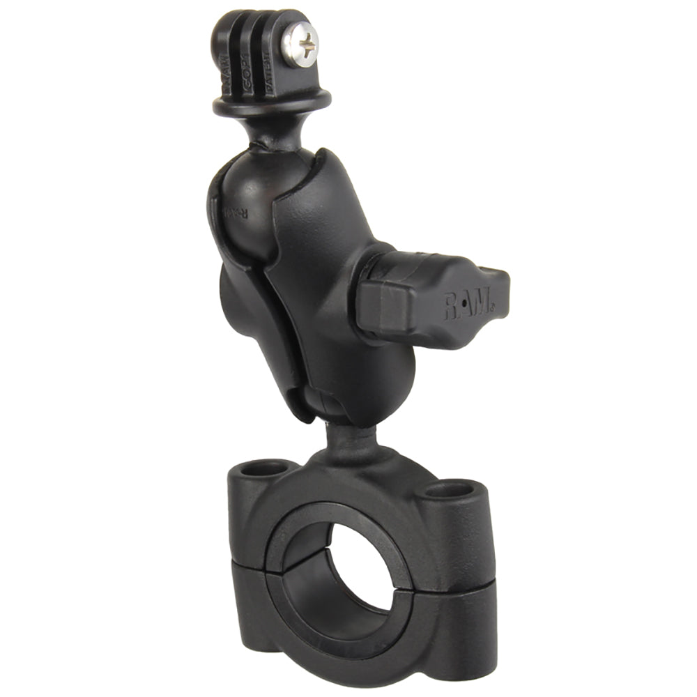 RAM Mount RAM Torque 1 1/8″ – 1 1/2″ Diameter Handlebar/Rail Base with B Size 1″ Ball, Short Arm and GoPro/Action Camera Mount [RAM-B-408-112-15-A-GOP1U] Supply