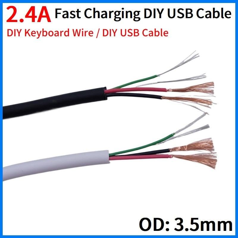 2.4A Fast Charging DIY USB Cable Repair Connect Data Transmission Android Micro iPhone Type C 4Cores Quick Charge Keyboard Wire Online Hot Sale