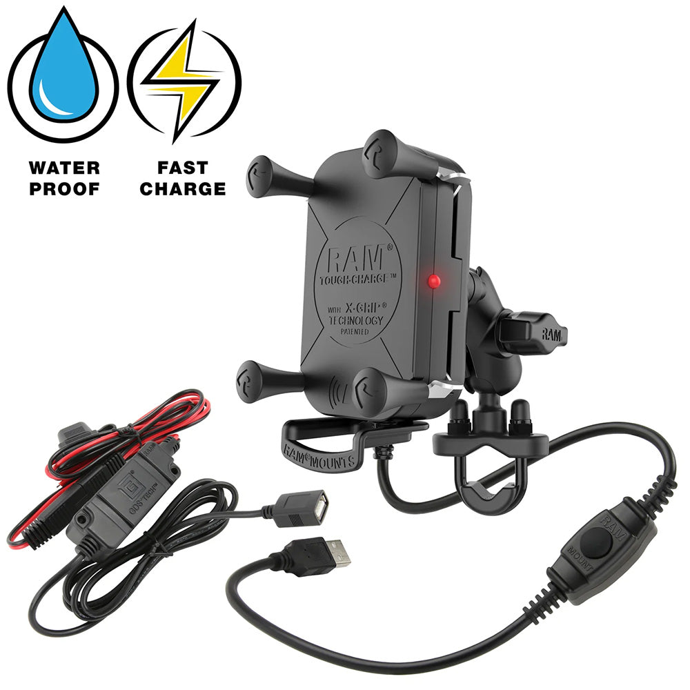 RAM Mount Tough-Charge 15W Waterproof Wireless Charging Motorcycle Mount [RAM-B-149Z-A-UN12W-V7M-1] Online now