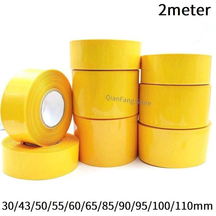 2M PVC Heat Shrink Tube for 18650 Lithium Battery Pack Cover Shrinkable Insulated Cable Sleeve 30~ 110mm Yellow Sheath Film Wrap Online now