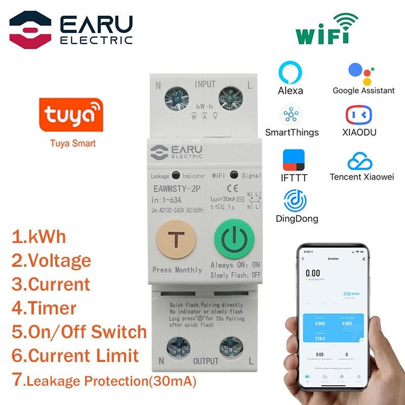 2P Tuya WiFi Smart Circuit Breaker Energy Power kWh Meter Time Timer Switch Relay Voltmeter Current Leakage Protection RCCB RCBO Online now