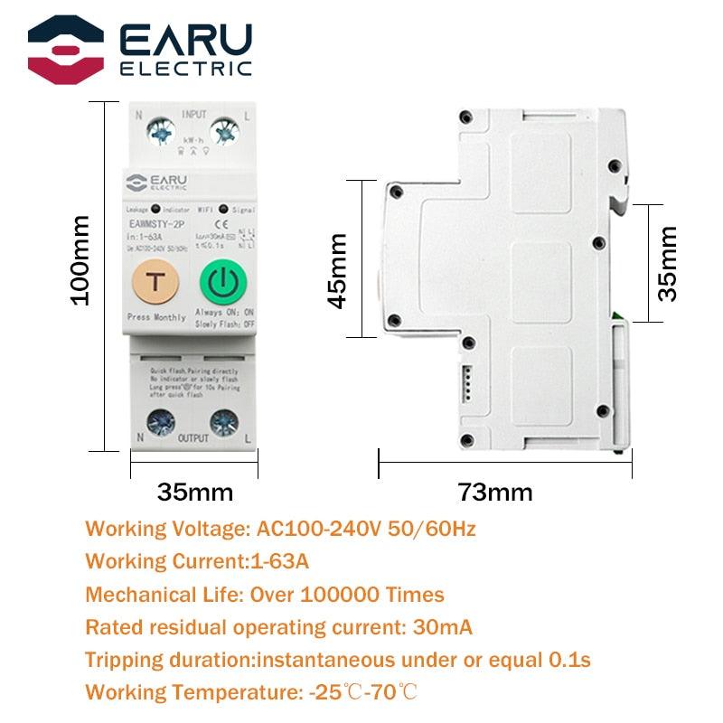 2P Tuya WiFi Smart Circuit Breaker Energy Power kWh Meter Time Timer Switch Relay Voltmeter Current Leakage Protection RCCB RCBO Online now
