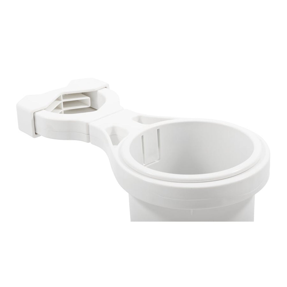 Camco Clamp-On Rail Mounted Cup Holder – Small for Up to 1-1/4″ Rail – White [53086] Discount