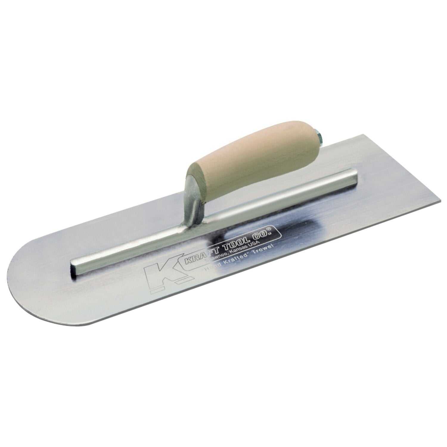 Kraft Tool CF342 24″ x 5″ Round Front/Square Back Carbon Steel Cement Trowel with Camel Back Wood Handle Sale