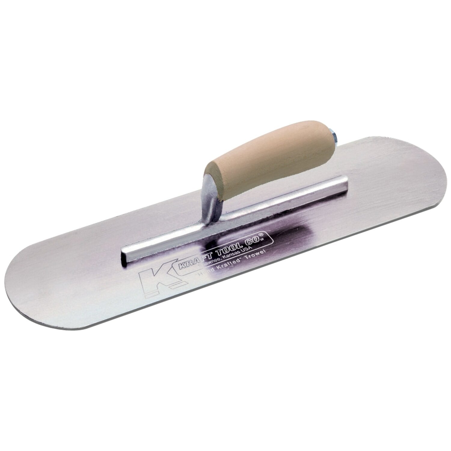 Kraft Tool CF326 12″ x 3-1/2″ Swedish Stainless Steel Pool Trowel with a Camel Back Wood Handle on a Short Shank Supply