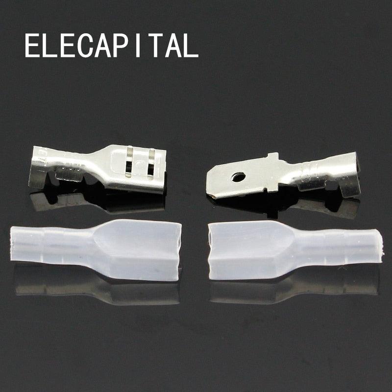 6.3mm 100 sets BRASS Crimp Terminal 100pcs Female Spade Connector + 100pcs Male Spade Connector+ 200pcs Case Supply