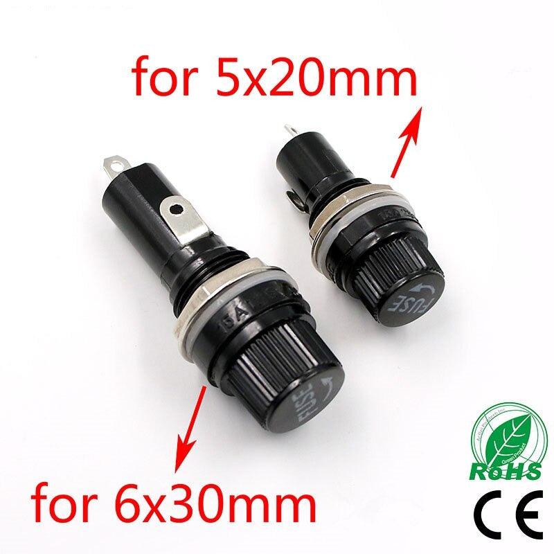 5pcs/lot 5*20mm glass fuse holders 5×20 black insurance tube socket fuse holder for 5*20 insurance Panel Mount Base Fuse Holder Online Hot Sale