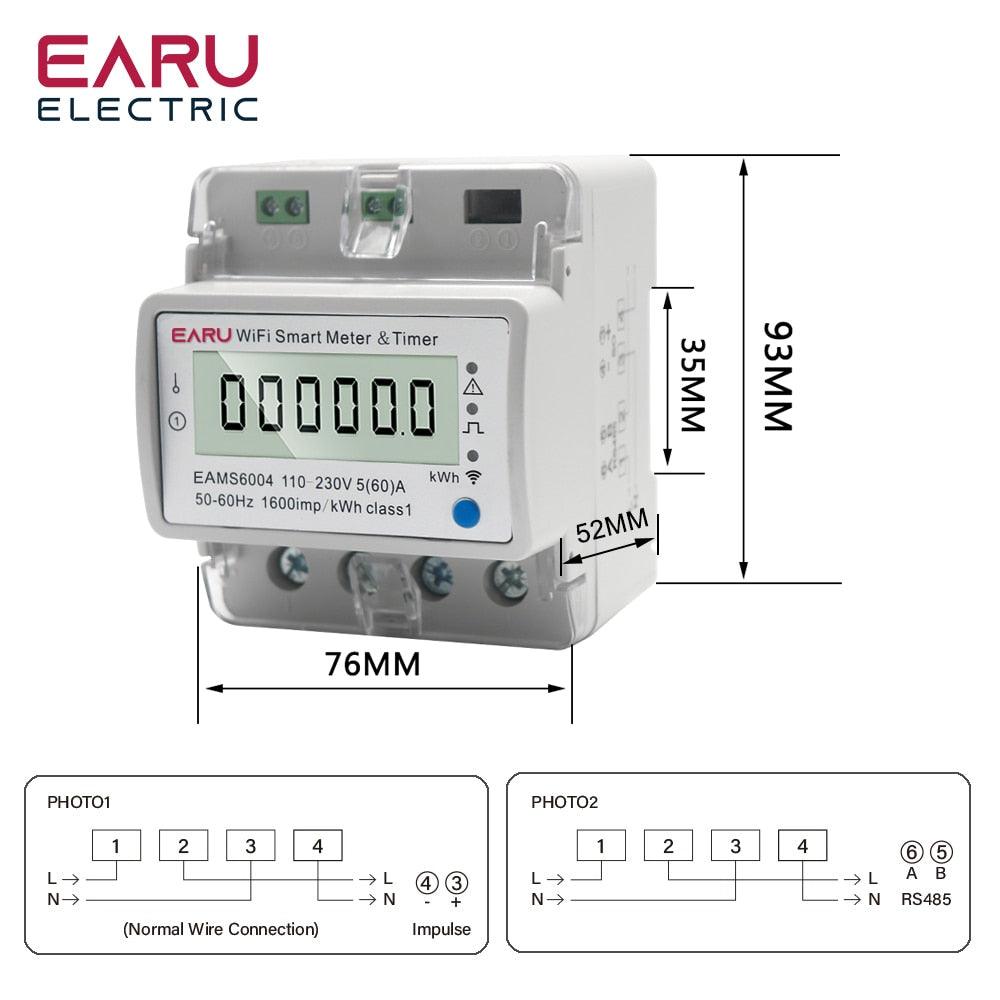 60A AC110-230V TUYA Single Phase WIFI Smart Energy Meter Kwh Monitoring Circuit Breaker Timer Voltage Current Protection RS485 Online Sale