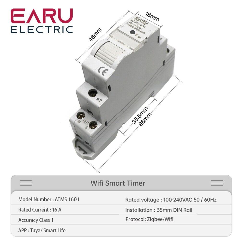 AC 110V 220V 16A Single Phase 18MM Mimi Din Rail 35mm Zigbee WIFI Smart Timer Relay Switch Breaker Remote Control by Tuya APP Online Hot Sale