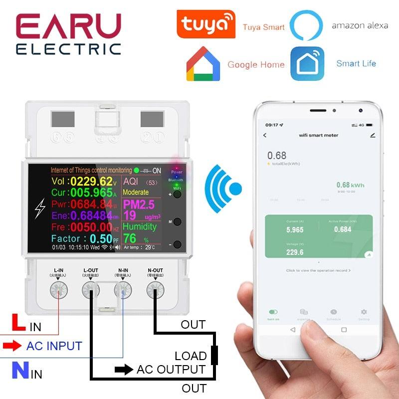 AT4PW 100A Tuya WIFI Din Rail Smart Switch Remote Control AC 220V 110V Digital Power Energy Volt Amp Kwh Frequency Factor Meter Discount