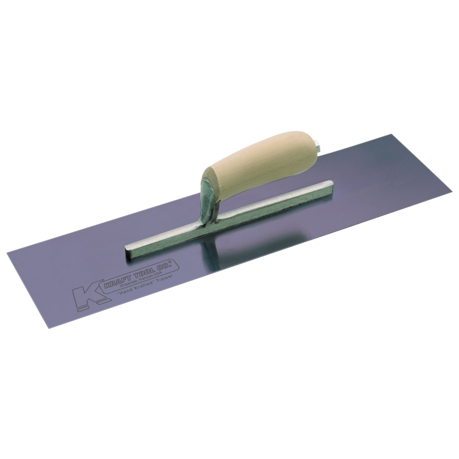 Kraft Tool CF729B-10R 18″ x 4″ Blue Steel Concrete Finishing Trowel – 10 Rivets with Short Shank and Camel Back Wood Handle Online Hot Sale