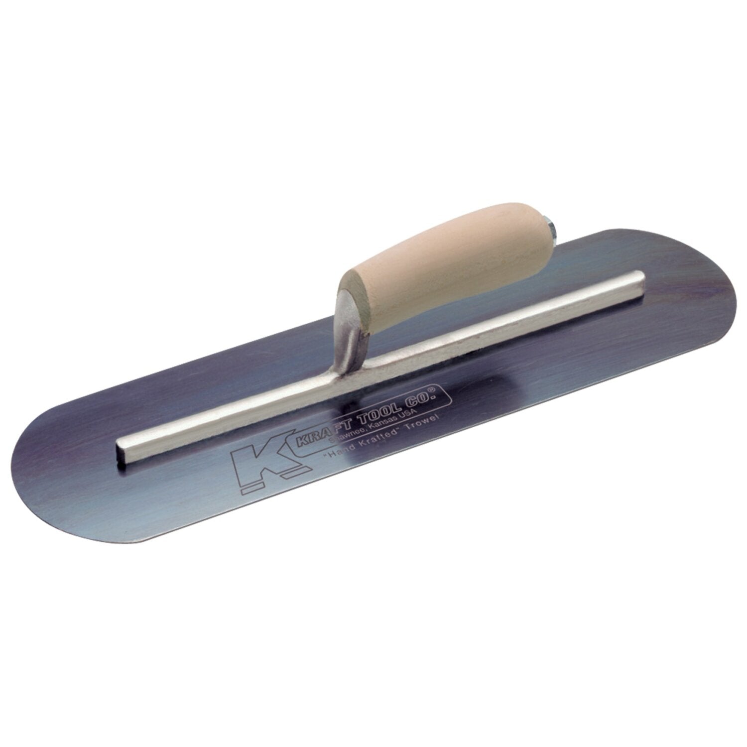 Kraft Tool CF741B 22″ x 4″ Blue Steel Pool Trowel with a Camel Back Wood Handle on a Long Shank Supply