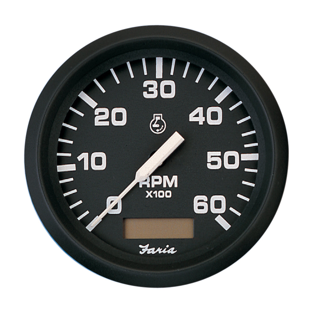 Faria Euro Black 4″ Tachometer w/Hourmeter – 6,000 RPM (Gas – Inboard) [32832] Online Sale