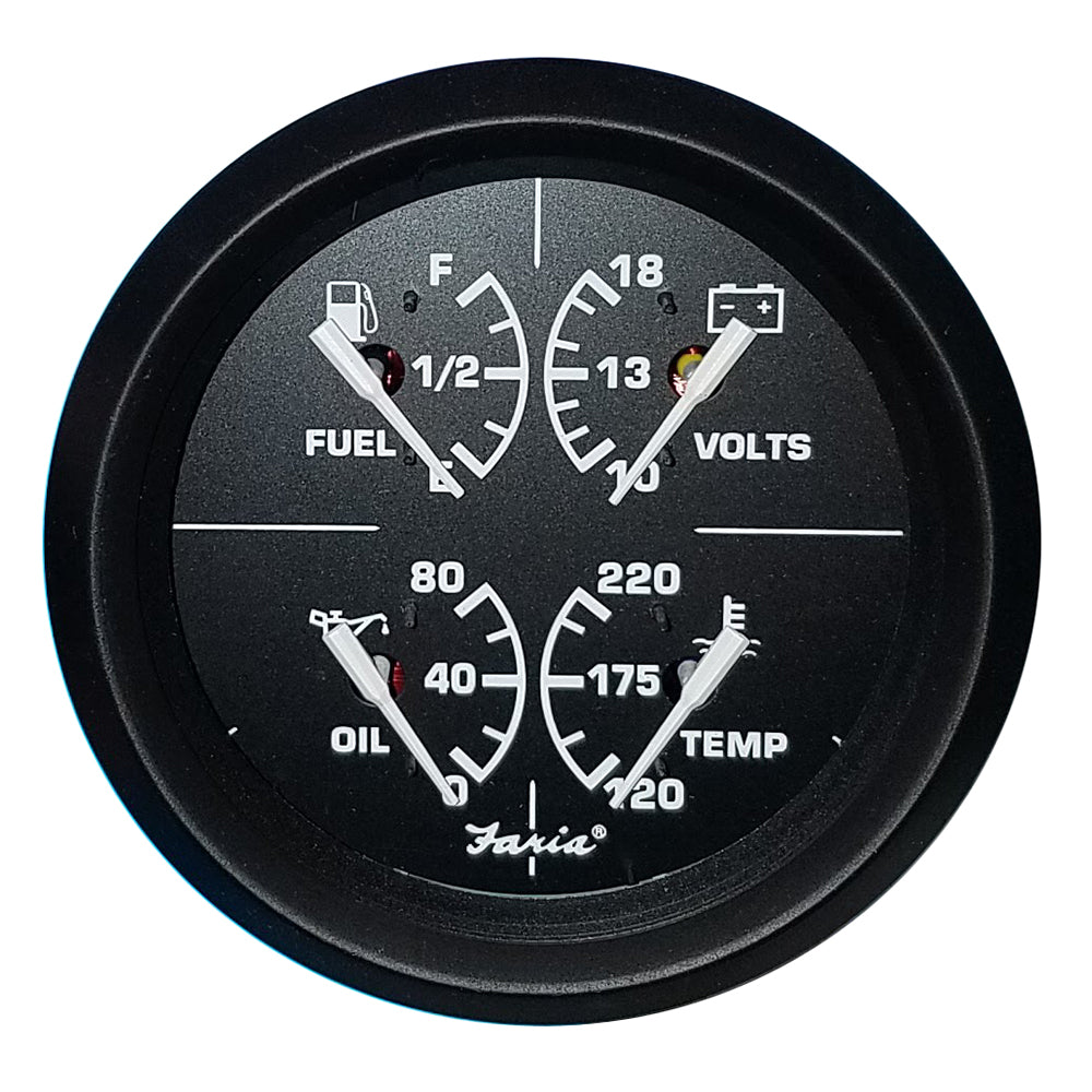 Faria Euro Black 4″ Multifunction Gauge – Volt/Fuel/Oil/Water Temperature [32851] Online
