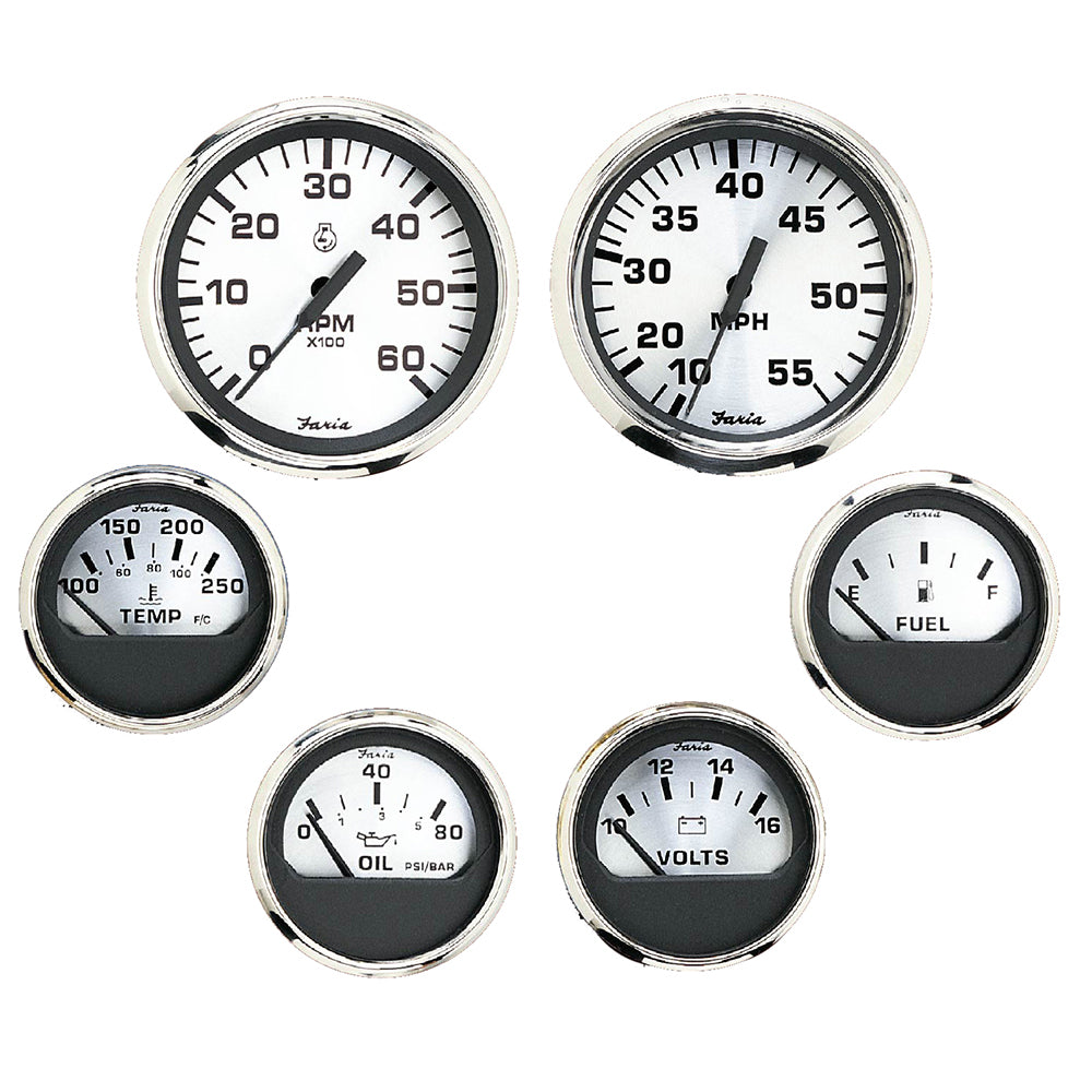 Faria Spun Silver Box Set of 6 Gauges f/ Inboard Engines – Speed, Tach, Voltmeter, Fuel Level, Water Temperature  Oil [KTF0184] Online