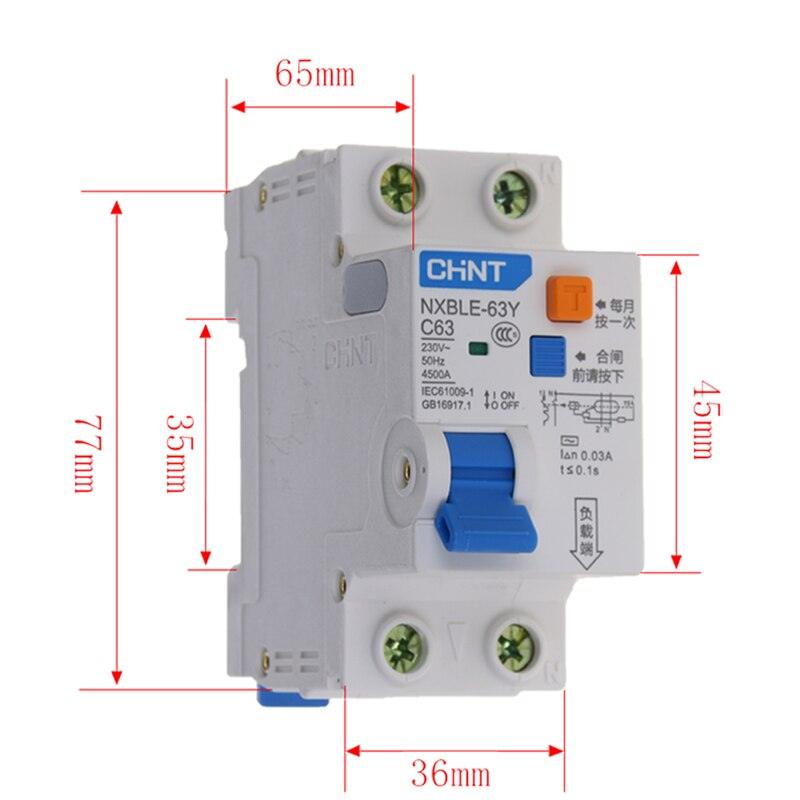 CHNT DPN 1P+N 30mA RCBO NXBLE-63Y Residual Current Operated Circuit Breaker Over Current Leakage Protection 6 10 16 20 25 40 63A on Sale