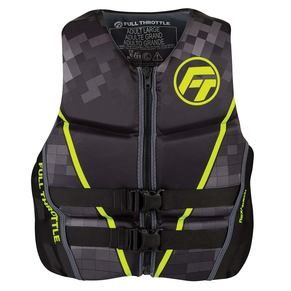 Full Throttle Mens Rapid-Dry Flex-Back Life Jacket – XL – Black/Green [142500-400-050-22] Supply