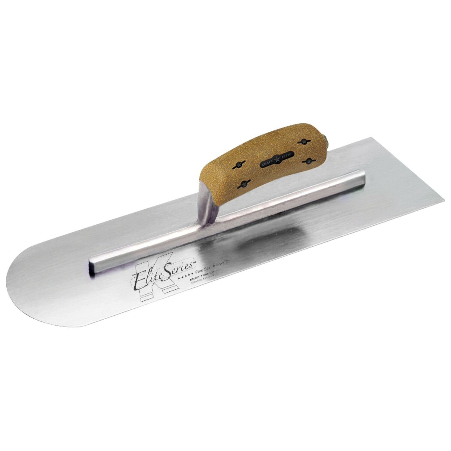 Kraft Tool CFE288K 20″ x 5″ Elite Series Five Star Carbon Steel Round Front/Square Back Trowel with Cork Handle Online Hot Sale