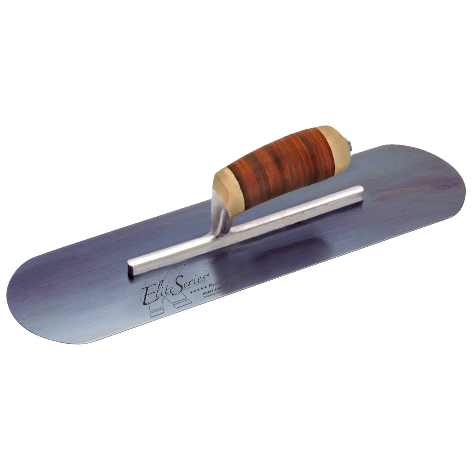 Kraft Tool CFE290BL Elite Series Five Star 16″ x 4-1/2″ Blue Steel Pool Trowel with Leather Handle on a Short Shank Sale