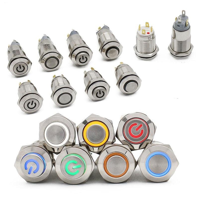 EARU -12mm Flat High Head Waterproof Metal Push Button Switch 110V Hot on Sale