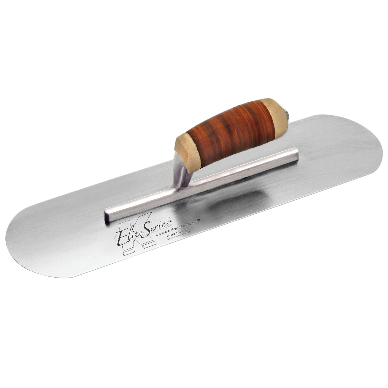 Kraft Tool CFE440L Elite Series Five Star 20″ x 5″ Carbon Steel Pool Trowel with Leather Handle on a Short Shank Hot on Sale