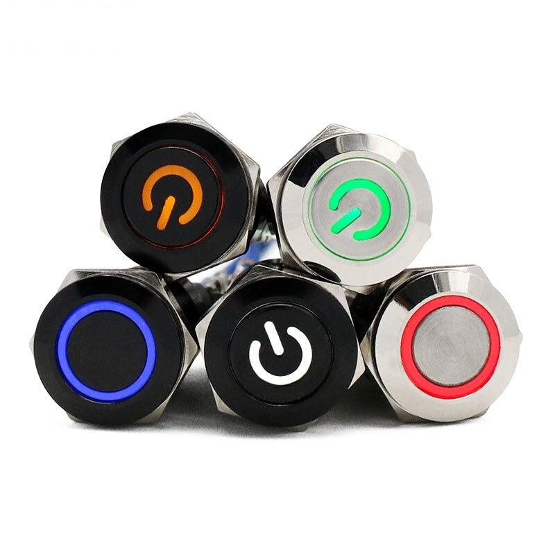 EARU -12mm Waterproof Metal Push Button Switch LED Light Black Ring Sale