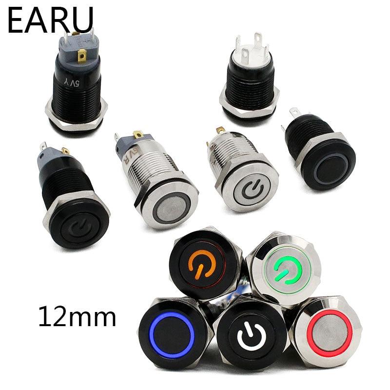 EARU -12mm Waterproof Metal Push Button Switch LED Light Black Ring Sale