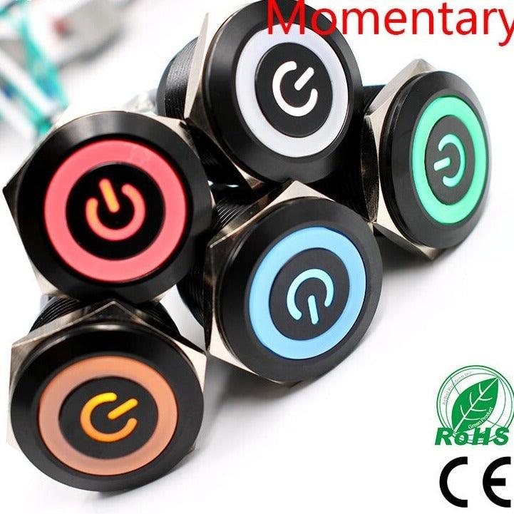 EARU -25mm Black Metal Momentary LED Push Button on Sale