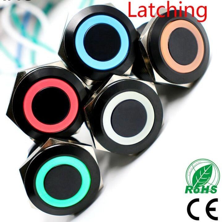 EARU -Black 25mm Metal Latching LED Push Button Switch Online Hot Sale