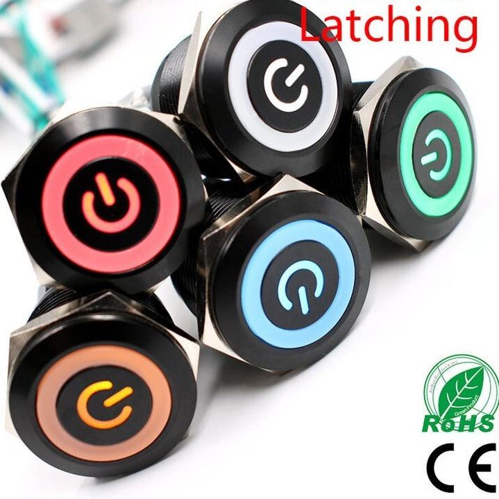 EARU -25mm Black Latching Fixation type Metal LED Push Button Online now