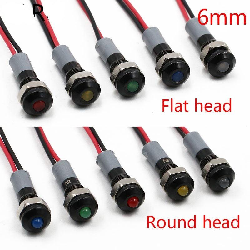 EARU -Black Body 6mm Waterproof IP67 Metal LED Warning Indicator Light Signal Lamp Pilot Wire Roud Flat 5V 12V 24V 110V 220V Red Blue Discount
